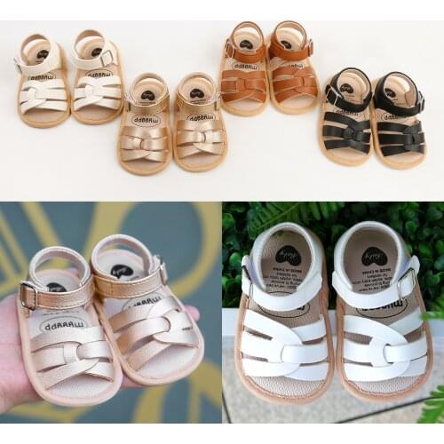 Baby Boys Girls Leather Shoes Summer Sandals Anti-Slip Open Toe Infant Flat Shoes With Criss Cross Strap Shoes 0-18Months