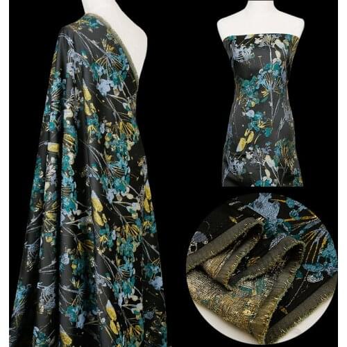 HLQON top grade gold line yarn dyed brocade jacquard green fabric for dress women clothing tissue patchwork