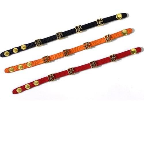 Punk Style Gold Plated 316L Stainless Steel CH Letter Charms Bracelet&Bangle Genuine Leather Bracelet Bangle For Women Gift