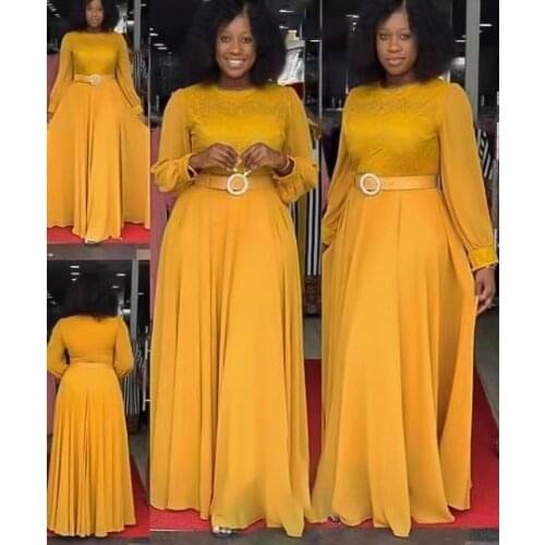 Vetement Femme 2021 Dashiki African Chiffon Dresses For Women Long Sleeve Party Gown Ankara Maxi Dress Ladies Clothes Kaftan