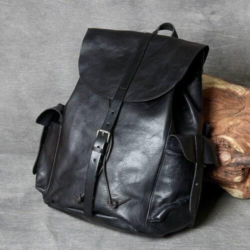 Vegetable-tanned-leather Vintage Oxhide Top Layer Cow Leather Shoulder Bag Handmade Head Leather Backpack Cowhide Computer Bag