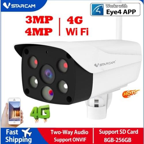 Vstarcam 3MP 4MP HD IP Camera 4G SIM Card Wireless Outdoor Security Bullet Camera Color Night Vision CCTV Onvif Two Way Audio