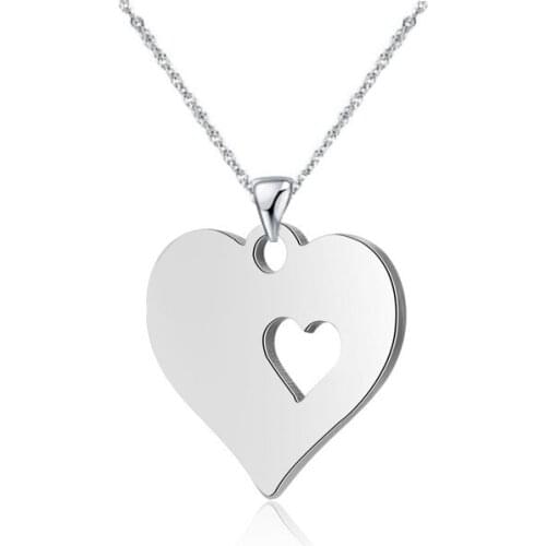 Yingwu Silver Stainless Steel Metal Pendant Necklace Hollow Heart Contacted Together Fine Jewelry Gifts Free Shipping
