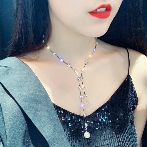 FYUAN Fashion Crystal Choker Necklaces for Women 2019 Bijoux Long Chains Pearl Pendant Necklaces Statement Jewelry Gifts