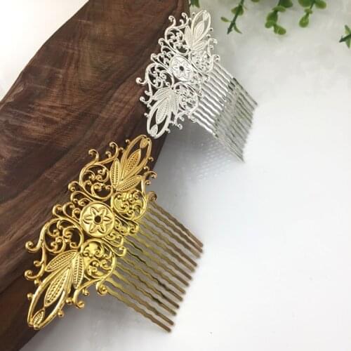 1 PCS 62*24mm Metal Silver Color Copper Sheet Hair Combs Base Setting For Women Hair Comb Wedding For Jewelry Making