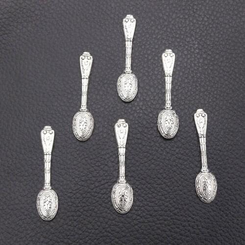 12pcs/lot Silver Plated Spoon Charm Metal Pendants DIY Necklaces Bracelets Jewelry Handicraft Accessories 44*10mm P468