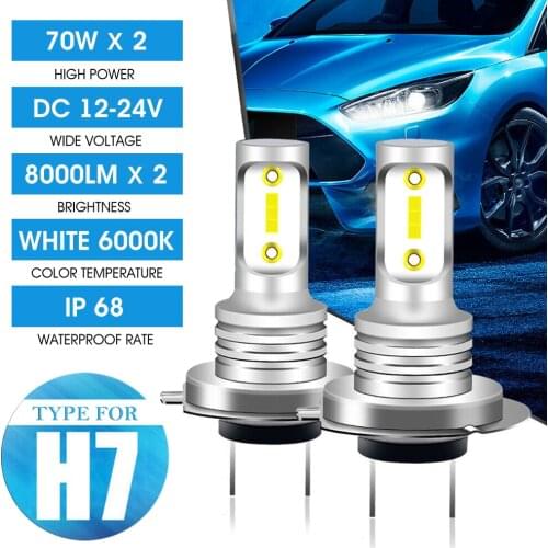 2pcs Car Headlight H7 Led 12v White 6000k Car White Lamp Bulbs 8000lm Auto Headlamps Car Styling Fog Light Bulbs