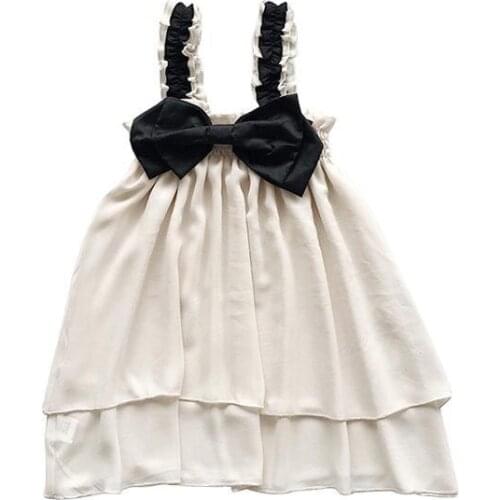 2020 Baby Girl Black Bow Chiffon Dress Girls Kids Fashion Elegant Summer Strap Dresses Children Vestido Clothes