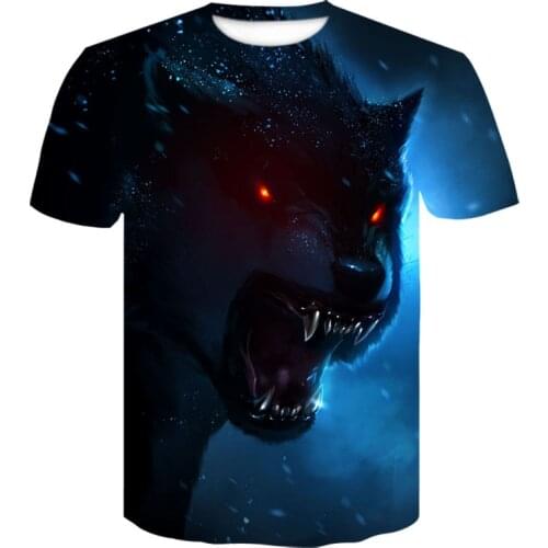 2021 New Fashion Trend 3D Printing Animal Wolf Fox Unisex Short Sleeve Personalized Round Neck Pullover
