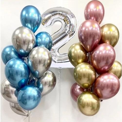 21pcs/set 10inch Metallic Chrome Latex Balloon Set 32inch Silver Number Balloon Kids Birthday Party Anniversary Decoration