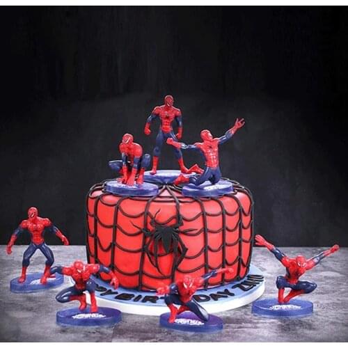 4-7pcs Spiderman PVC Action Figure Q Version Spiderman Iron Man Hulk Theme Party Model Kids Birthday Cake Anime Decoration Toy