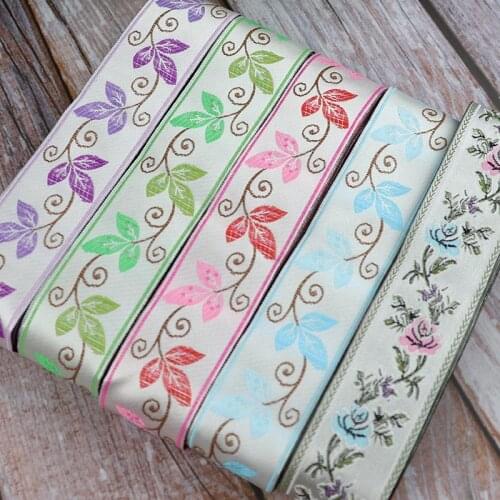 7 Yards 3.3cm Leaves Pattern Jacquard Ribbons Woven Embroidery Lace Ribbon Trim For Clothes Curtain DIY Decoration Ribbon Fabric