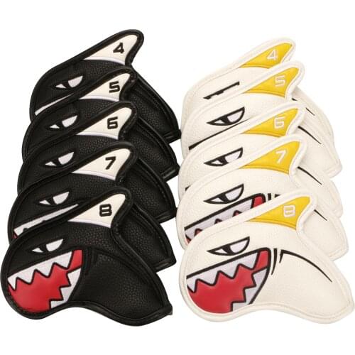 9pcs Golf Iron Head Covers with Cleaning Brush 4-9/A/S/P Gradients Number Shark PU Cue Protector Golf Sport Equipment