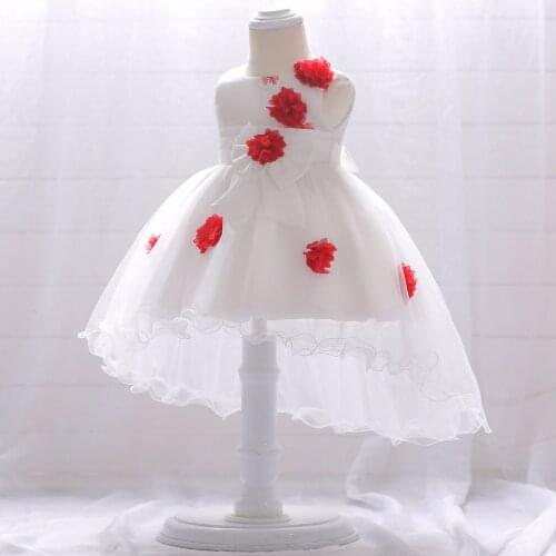 White Long Tail Baby Clothes For Newborns Red Bow Summer Dress 1 Years Birthday Party First Wear Girl Dresses 12 18 Month