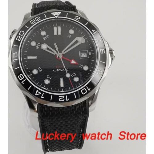 Bliger 41mm Men automatic watches black dial saphire glass;GMT Ceramic bezel Luxury mechanical watch Men