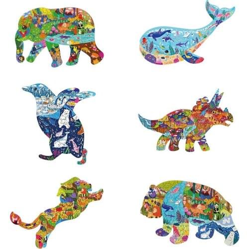Childrens Hell Grade Alien Wooden Cute Animals Puzzle Irregular Three-dimensional Animal 3D Puzzle Games For Baby Kids Gifts
