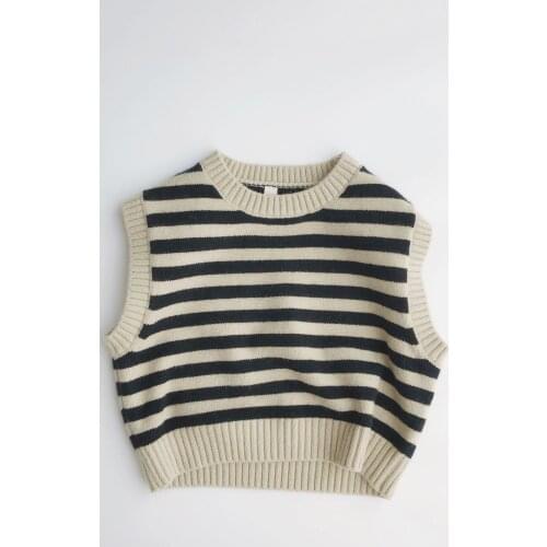 New Autumn Unisex Kids Striped Knitted Vests Korean Style Toddlers Kids Sleeveless Pullovers Tops Casual Waistcoats