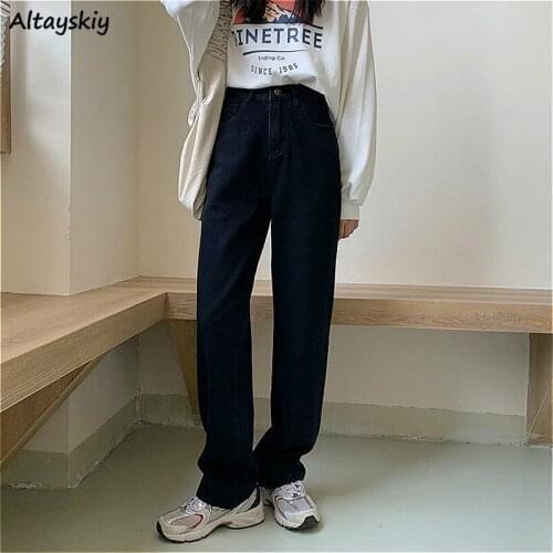 Jeans Women Fall 2020 Female New Ins Pockets All-match Denim Black Ulzzang Vintage Baggy High Waist Full Length Straight Student