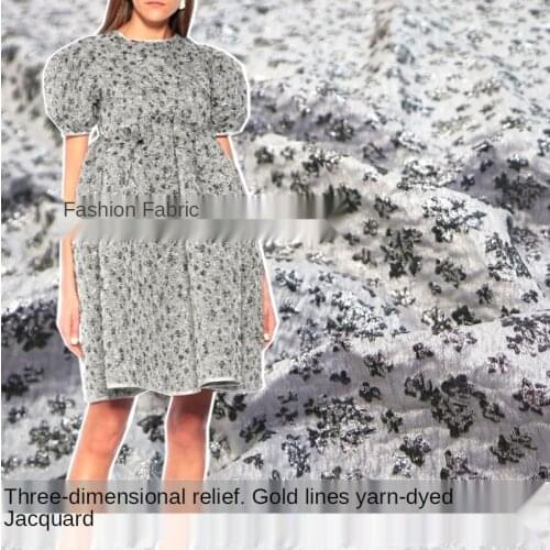 European and American Gold Small Floral Yarn -Dyed Jacquard Dress Windbreaker Coat Fashion Woven Brocade Cloth