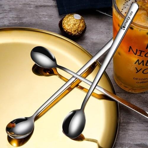 Coffee Spoon Stainless Steel Spoon Long Handle Ice Spoon Korean Bar Milk Tea Cold Drink Stir Spoon Spoon Coffee Spoon