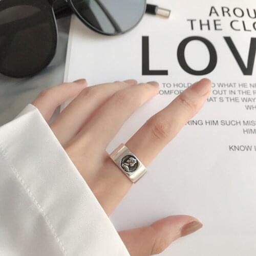 New Arrival 100% 925 Sterling Silver Retro Opening Personality Fashion Simple Ring Female Letter Index Finger For Women Gift