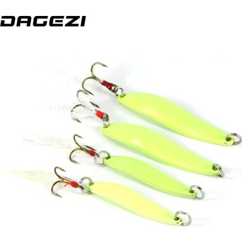 DAGEZI Metal Spinner Spoon Lure Luminous Hard Baits Sequins Noise Paillette with Feather Treble Hook fishing Tackle 5/7/10/13g