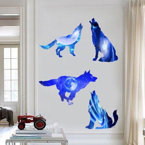 New 3D dream planet star wolf wall sticker living room bedroom childrens room decoration Poster
