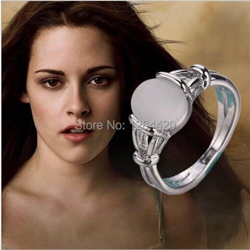 Wholesale 20PCS/LOT Fashion Silver Color Plated Moonstone Ring Movie Twilight Bella Ring #6,7,8,9,10