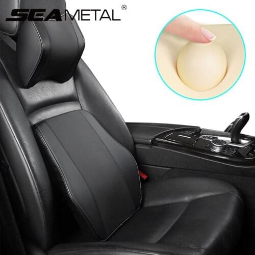 Car Seat Neck Pillow Waist Pillow Set Super Soft 3D Memory Foam Headrest Cushion for Neck Pain Relief Adjustable Strap Design