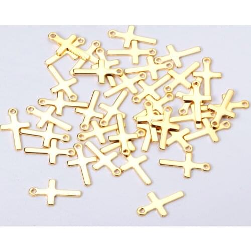 ASON 100Pcs/Lots Cross Charms 316L Stainless Steel Religious Pendant Gold Silver Color For Necklace DIY Jewelry Making Supplies