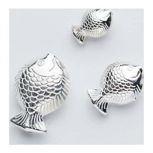925 Sterling Silver Fish Spacer Beads S M L Size Craft Ornament Charm Silver Beads Fit Women Bracelets Necklace Make DIY Jewelry