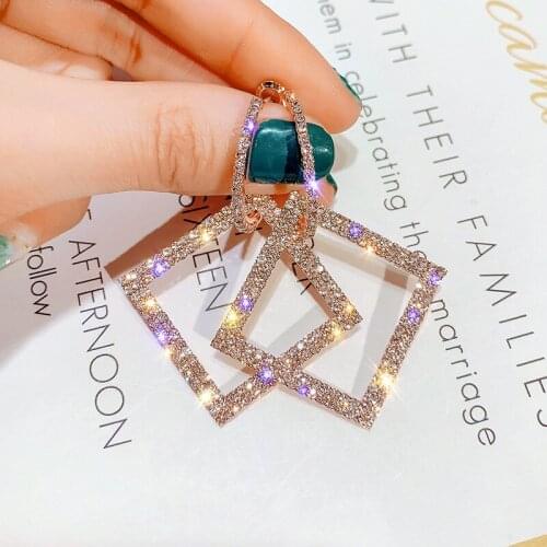 Crystal Earrings Fashion Jewelry Bling Crystal Stud Earrings Square Shiny Rose Gold Earrings For Women Wedding 2021 New Jewelry