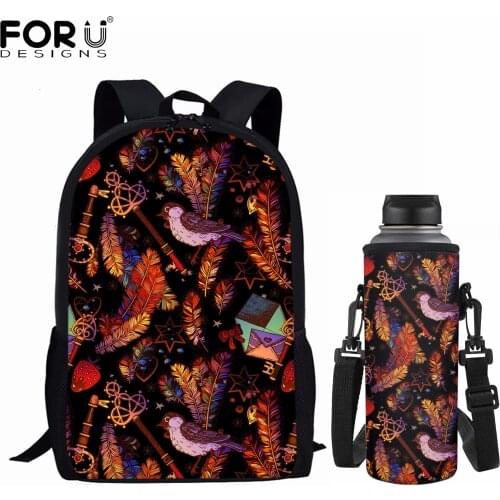 FORUDESIGNS Dream Catcher Feathers Pattern Schoolbags Fashion Casual Backpack for Teen Girls School Bags 2pcs Set Bottle Covers