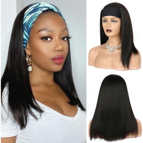 Synthetic Headband Wigs Short Silky Straight Style 16 Inch With Scarf Heat Resistant Natural Looking Head Band Wigs For Women