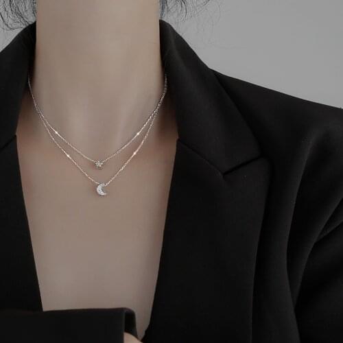 SIPENGJEL Double Layer Star Moon Pendant Necklace collares Delicate Clavicle Chain Necklace For Women Fashion Jewelry Gift 2021