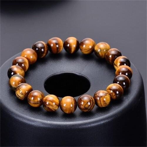 Tiger Eye Bracelet for Men Women 4-20 mm Natural Stone Tiger Eye Beads Bracelet Elastic Yoga Chakra Healing Energy Jewelry Gifts