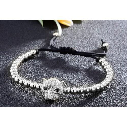 Uki4 copper Gun black leopard micro pave cz zircon cubic zirconia Bracelet adjusted Macrame Charm Braided n4df Bangles