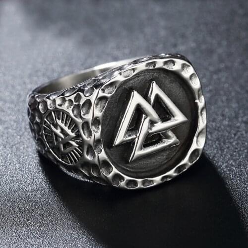 Vintage Valknut Ring Mens Stainless Steel Viking Compass Rings Heavy Metal Nordic Amulet Jewelry Dropshipping Store