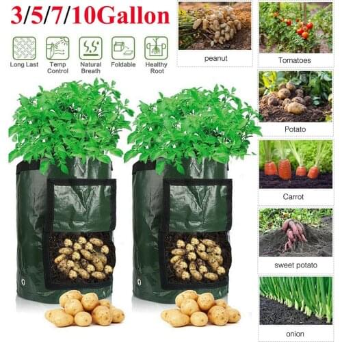 Breathable Plant Grow Bags Home Indoor Garden Potato Vegetable Tomato Seedling Growing Bags Plant Containers Pots Garden Tools