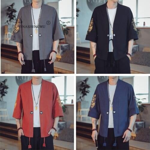 New Japanese Kimono Print Yukata Coat Samurai Crane Men Harajuku Style Japan Haori Cardigan Chinese Asian Traditional Costume