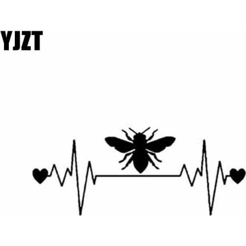 YJZT 13CM*5.4CM Bee Lifeline Heartbeat Vinyl Car Sticker Decal Honey Bee Window Decal Sticker Black/Silver C19-0004
