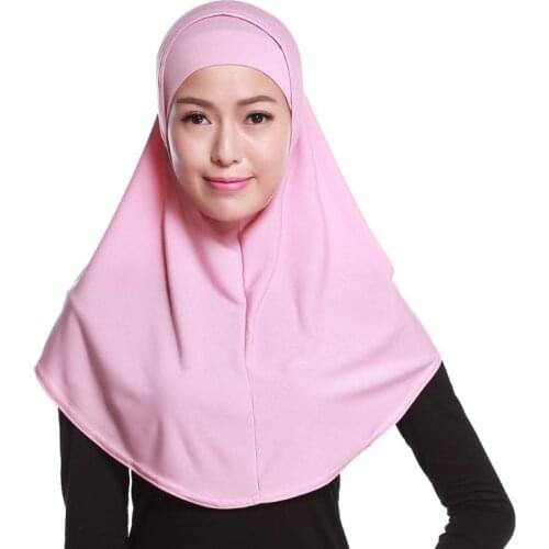 Womens 2 Piece Solid Color Amira Jersey Muslim Hijab Soft Cotton Stretch Head Scarf with Tube Inner Underscarf Cap Hood F42F