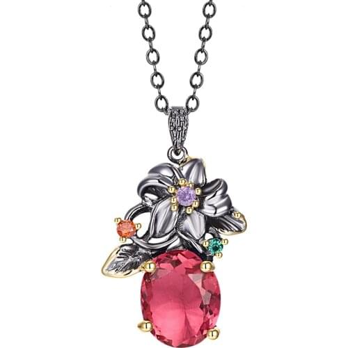 New Women Fashion Long Chain Pendant Necklace Fuchsia Zircon Valentine Wedding Jewelry Female Girls Drop Shipping