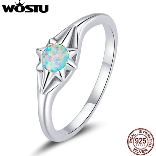 WOSTU Hot Sale 925 Sterling Silver Opal Star Ring Shining Finger Ring For Women Fine Silver Jewelry Gift CTR202