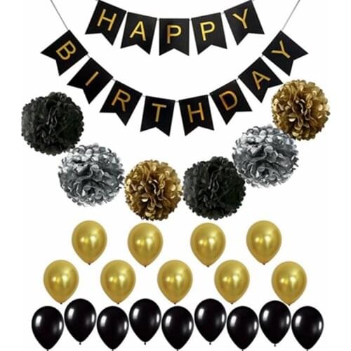 1 Set Black Gold Happy Birthday Banner Balloons Helium Number Foil Balloon Metallic Foil Shine Party Accessories Home Decoration
