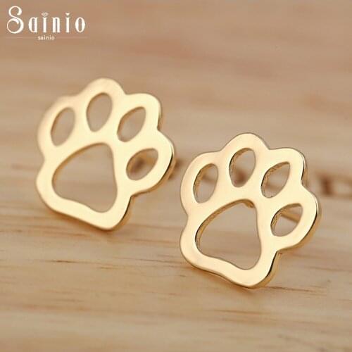 1 Pair Chic Hollow Paw Print Ear Stud Earring Cute Cat Dog Earring pendientes mujer moda For Womens Jewelry Sainio
