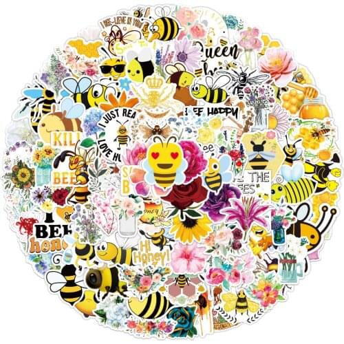 10/50/100PCS Cute Bee Sticker Toys for Kids Gift Cartoon Honey Insect Animal Stickers To DIY Laptop Phone Fridge Kettle Bike