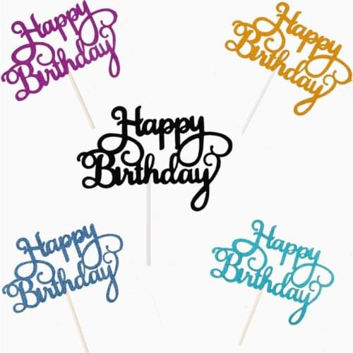 10pcs Gittler Happy Birthday Cake Topper Bling Sparkle Decoration Sign Happy Birthday Cake Topper Girl`s Birthday Dessert Decor
