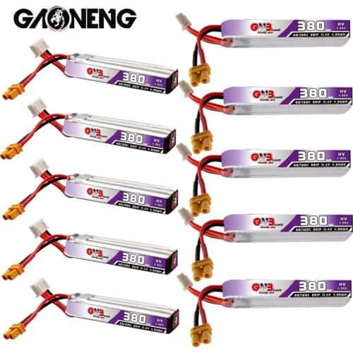 10PCS GNB 11.4V 380mAh 60C/120C 3S HV Lipo Battery T/XT30U-F/XT60U-F Plug For FullSpeed TinyLeader whoop3S RC FPV Drone parts