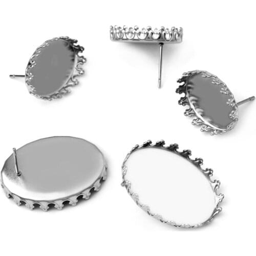10pcs Stainless Steel 13*18m-18*25MM Crown Ear Stud Earrings Blank Base DIY Jewelry Earrings Wholesale Does not